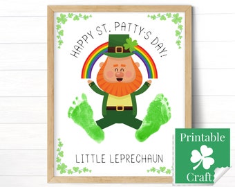 Activité de garderie pour bébé de la Saint-Patrick, Art de l’empreinte des pieds de Leprechaun, Artisanat pour tout-petits Happy St Pattys Day, Carte irlandaise