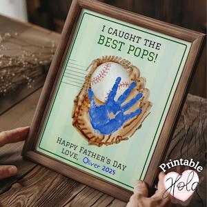 Pops Baseball Handprint Art, Vatertagskarte von Enkelkindern, Wir / Ich habe den besten Pops erwischt