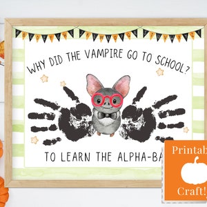 Artisanat d'Halloween préscolaire pour les tout-petits, modèle de chauve-souris imprimable, décor de salle de classe d'octobre d'art d'empreinte de main, activité de fête d'Halloween de PreK