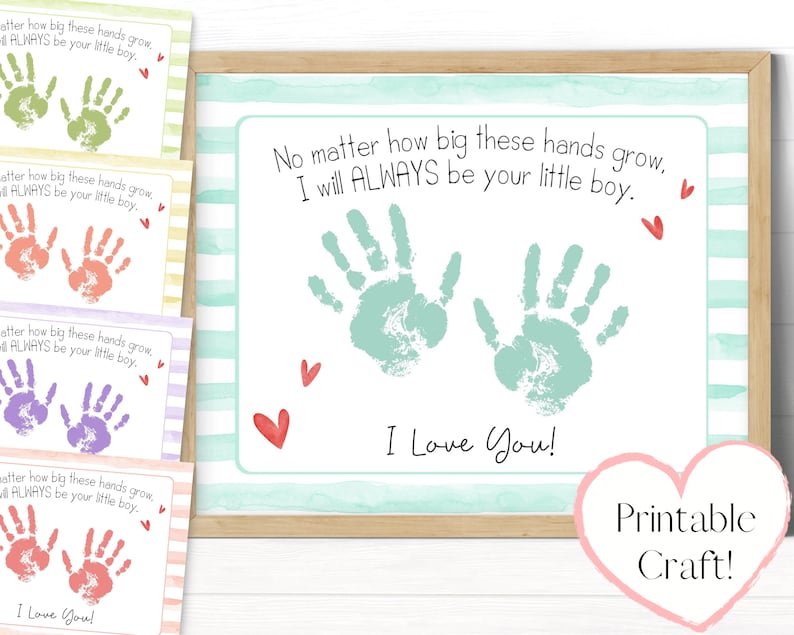 Always Your Little Boy Printable Gift for Parents, Handprint Art Craft Kit for Kids, Printable Card, Preschool or Daycare Project 