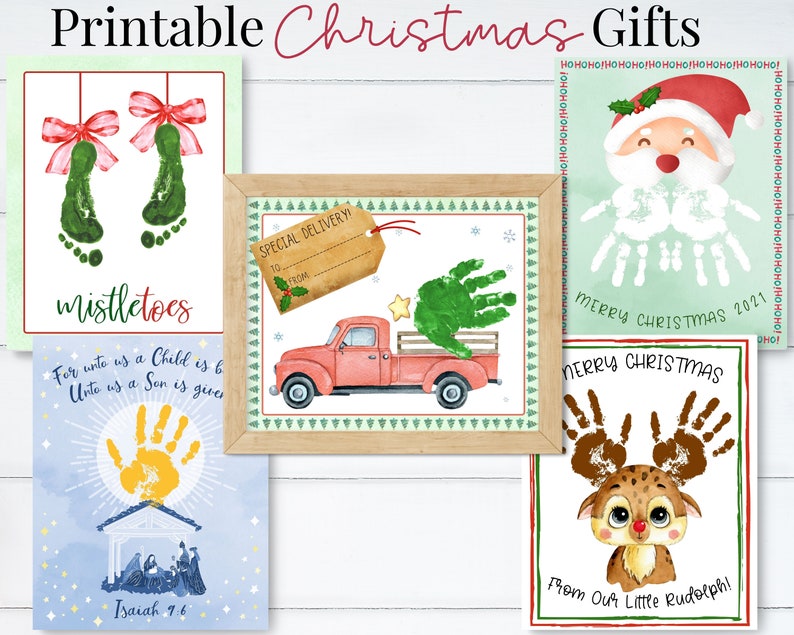 Christmas Cards, Printable Set of 5, Handprint Art, Christmas Crafts for Kids, Holiday Gifts Ideas from Toddler Preschooler 