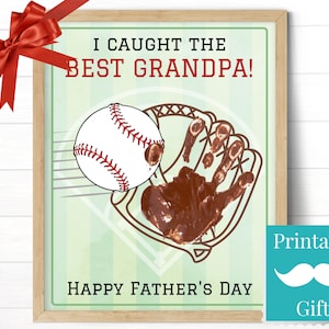 Cadeau de fête des pères pour grand-père de petit-fils, Baseball Handprint Art, j'ai attrapé la meilleure carte de grand-père