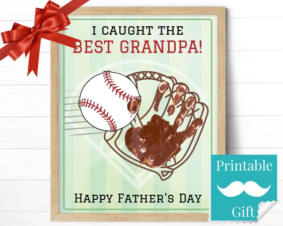 Fathers Day Gift for Grandpa from Grandson, Baseball Handprint Art, I  Caught The Best Grandpa Card