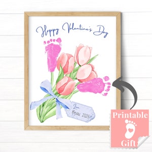 Lavoretto personalizzato per San Valentino in età prescolare per bambini piccoli, arte delle impronte delle mani o dei piedi, buon San Valentino per mamma o nonna da neonati o bambini