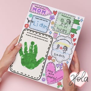 Carte d'anniversaire de maman, coloriage et créations d'empreintes de main de maman, idée cadeau DIY imprimable pour maman, souvenir souvenir