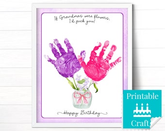 Grandma Birthday Gift from Granddaughter, Personalized Handprint Card, Printable Happy Birthday Grandma