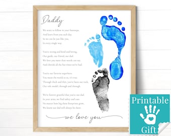Gift for Daddy from Kids, Footprint Craft, Boot Print Art, Birthday Fathers Day Printable, Custom Family Keepsake
