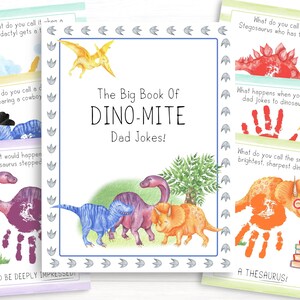 Dinosaur Dad Jokes Book, Vaderdagcadeau van kinderen, Handafdruk Printables, Grappige kaarten voor papa