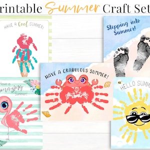 Summer School Handprint Art Set of 5, Preschool or Daycare Crafts, Printable Toddler Indoor Paint Activity