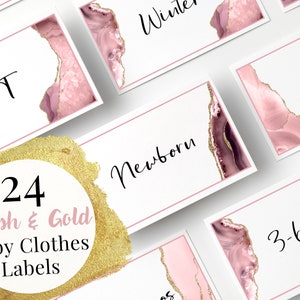 Blush Baby Drawer Organizer, Set of 24 Nursery Labels, Organize Clothes by Size and Seasonal, New Mom Printable Newborn to 5T