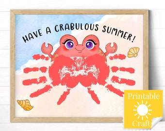 Summer Crab Handprint Craft for Preschool or Daycare, Toddler Painting Indoor Activity, Printable Art Project for Kids