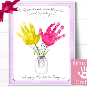 Grandma Gift Mothers Day, Handprint Flowers Kids Printable, Personalized Gift for Grandma, Handprint Art Bouquet from Grandson Granddaughter