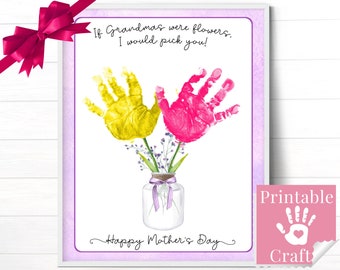 Grandma Gift Mothers Day, Handprint Flowers Kids Printable, Personalized Gift for Grandma, Handprint Art Bouquet from Grandson Granddaughter