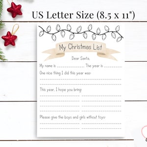 Dear Santa Letter Printable for Kids, Letter to Santa Printout Page ...