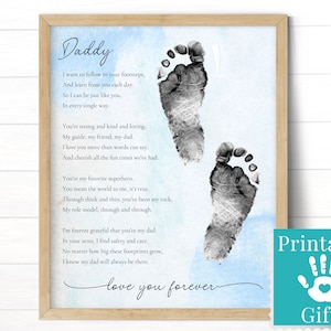 Presente de poema de pegadas para pai, cartão de aniversário ou dia dos pais, presente infantil faça você mesmo, artesanato de pintura de bebê