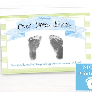 Tarjetas de nombre de NICU para cuna de bebé, recuerdo para mamá y papá, artesanía de huellas de bebé para NICU, carteles de incubadora azules
