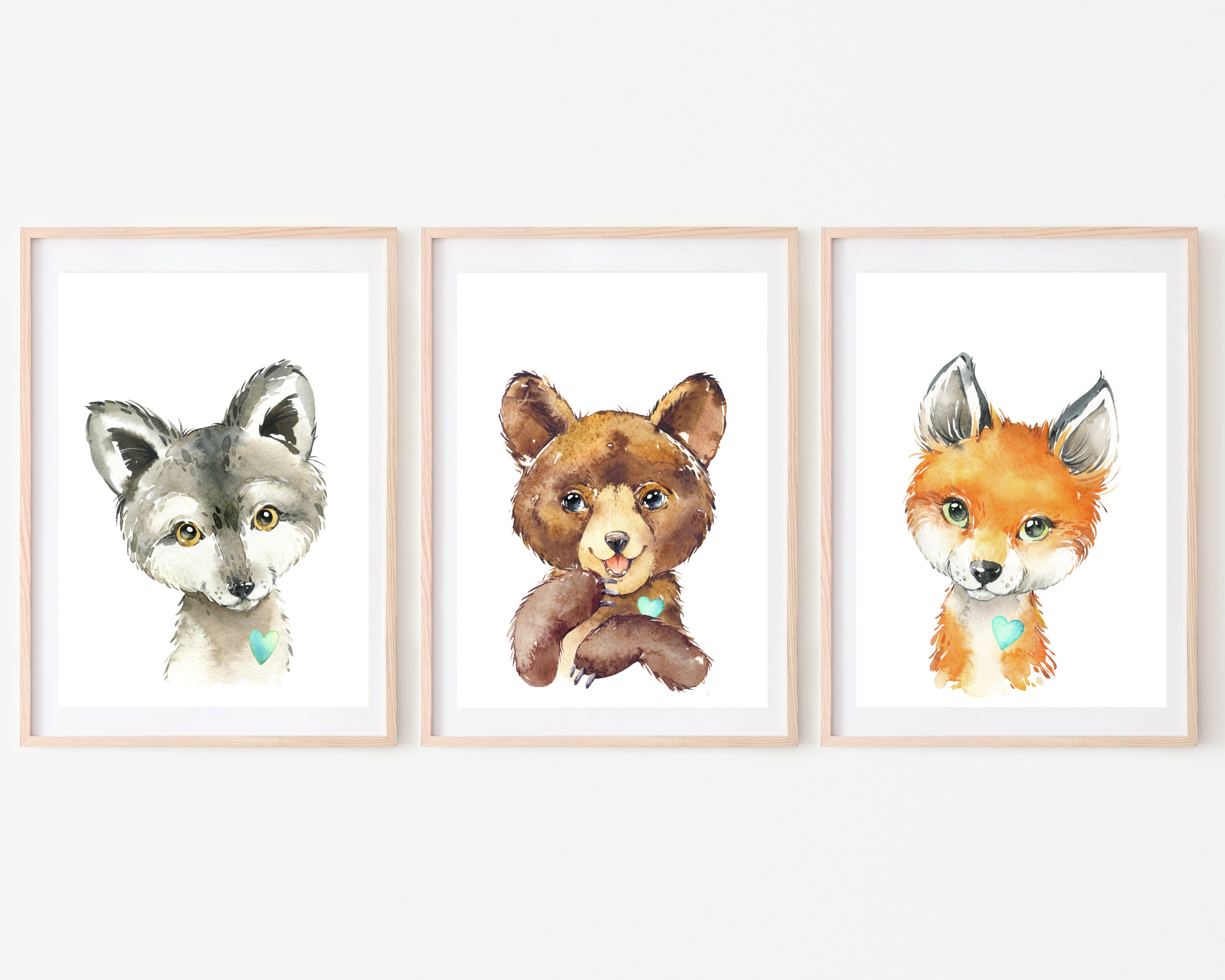 Woodland Animal Portraits Boy Nursery Decor Baby Room Wall | Etsy
