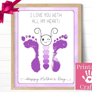 Cadeau de fête des mères pour maman de fille, Art d'empreinte de tout-petit, PreK Daycare Butterfly Baby Craft, Carte imprimable facile Modèle de petite fille