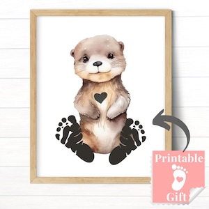 Baby Otter Baby Animals Nursery Art, Footprint Craft, Customized Gift for Baby Shower, Instantly Download, Cute Otter First Birthday Gift