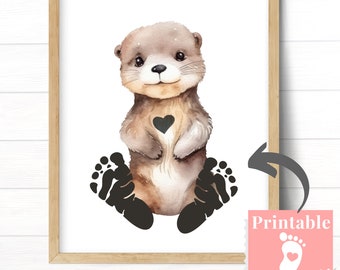 Baby Otter Baby Animals Nursery Art, Footprint Craft, Customized Gift for Baby Shower, Instantly Download, Cute Otter First Birthday Gift