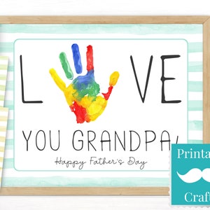 Cadeau fête des pères, petite fille, empreinte de main imprimable pour grand-père, cadeau personnalisé DIY pour les enfants, je t'aime, bricolage pour tout-petits