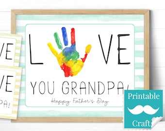 Father Day Gift Grand Daughter, Printable Handprint Gift for Grandpa, Love You DIY Personalized Gift from Kids, Toddler Craft