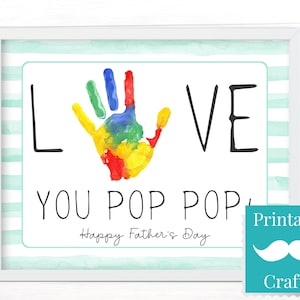 Regalo del Día del Padre Pop Pop para el abuelo, artesanía para niños con huellas de manos, tarjeta de amor de nietos, arte imprimible, regalo de último minuto