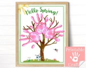 Hello Spring Printable for Kids, Preschool Class Handprint Craft, Toddler Activity Worksheet for Weather Seasons, Daycare Prek Art