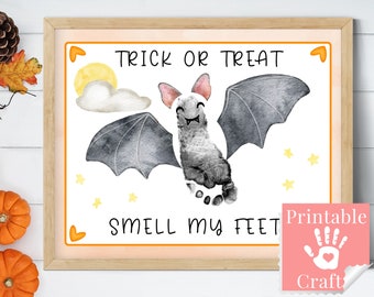 Trick or Treat Smell My Feet, Halloween DIY Toddler Craft, Baby's First Footprint Art Printable