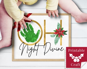 Weihnachtsdekoration für zu Hause, handgemachtes Weihnachtsschild, DIY-Dekorgeschenk für Kleinkinder, druckbare Handabdruck-Kunst-Bastelvorlage