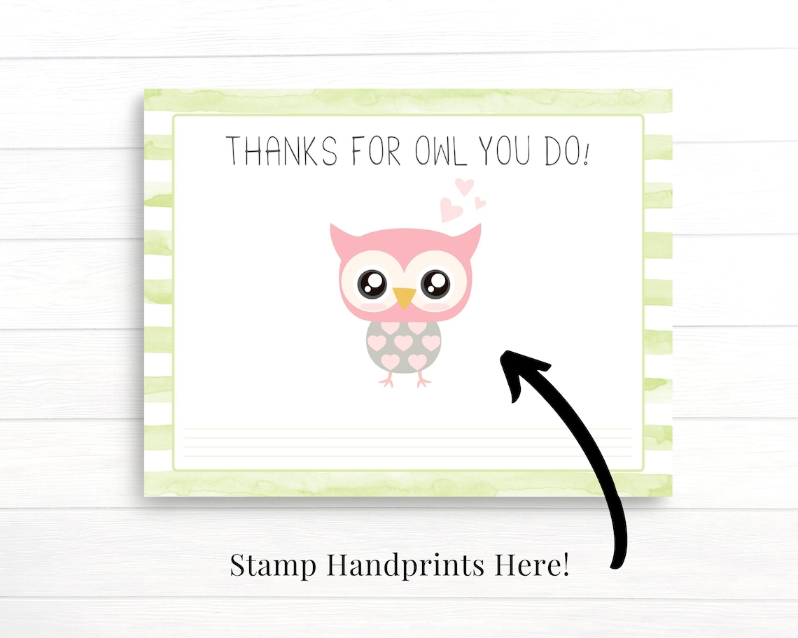 Custom Printable Thank You Card Easy Owl Handprint Art Craft | Etsy