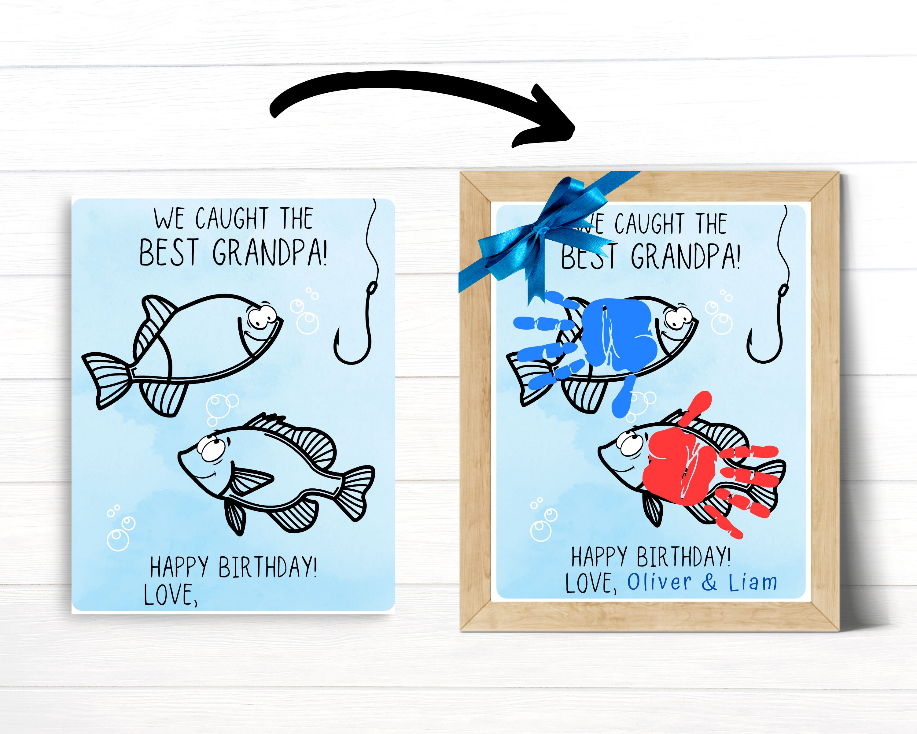 Grandpa Fishing Birthday Gift From 2 Grandkids, Printable Birthday Card,  Handprint Art Craft for Kids, Custom Personalized Present -  Canada
