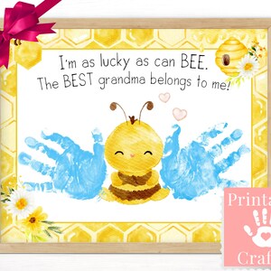 Regalo personalizado para la abuela, regalo de nieto o nieta, manualidad con huella de mano para el Día de la Madre, plantilla de tarjeta de abeja para nietos