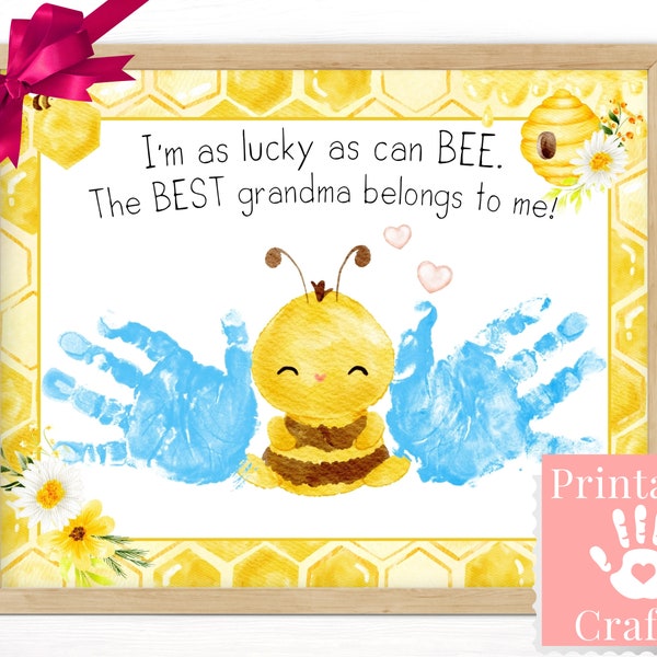 Personalized Best Grandma Gift from Grandson or Granddaughter, Mothers Day Handprint Craft, Bee Card Template for Grandkids