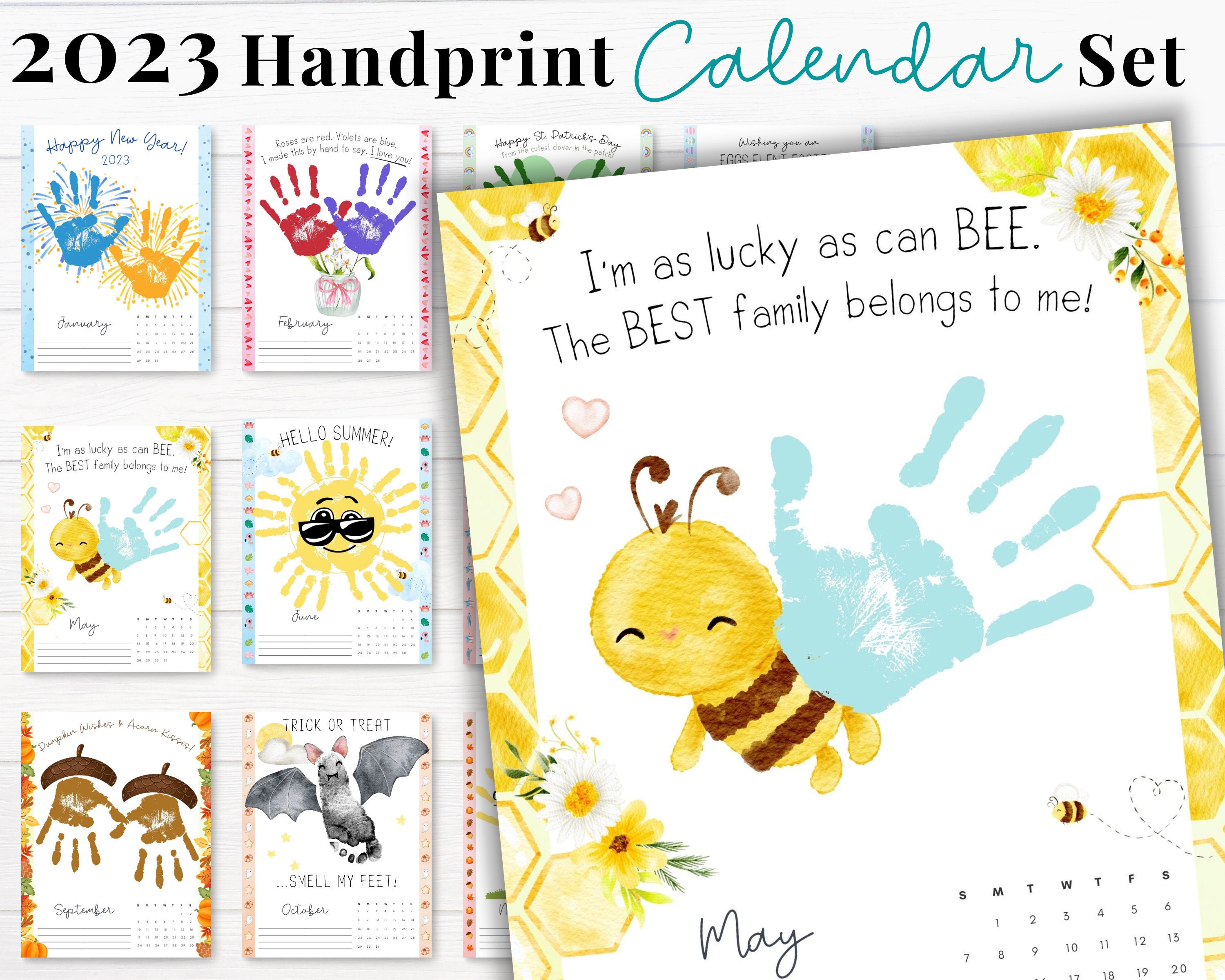 2023 Handprint Calendar Wall Calendar Printable Template Set - Etsy