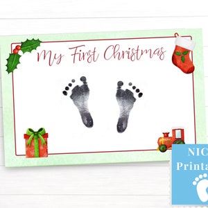 Mi primer recuerdo navideño de huellas de bebé NICU, tarjeta navideña para padres y familiares recién nacidos prematuros