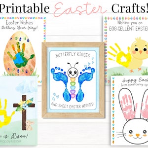 Kit de bricolage de Pâques pour enfants, jeu de cartes de Pâques faites main, activité imprimable d'empreintes de main pour les tout-petits, œufs de lapin d'âge préscolaire