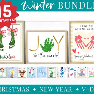 Winter Crafts for Preschoolers, Toddler Handprint Art, Printable Kit, Christmas Crafts, Valentines Day Cards, New Year Activities for Kids