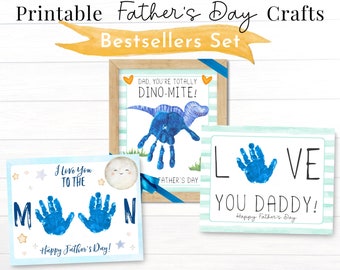 Easy Father's Day Crafts for Kids, Set of 3 Printable Handprint Art, From Toddler for Daddy and Grandpa