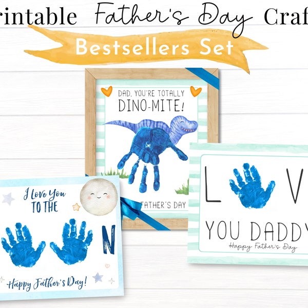 Easy Father's Day Crafts for Kids, Set of 3 Printable Handprint Art, From Toddler for Daddy and Grandpa
