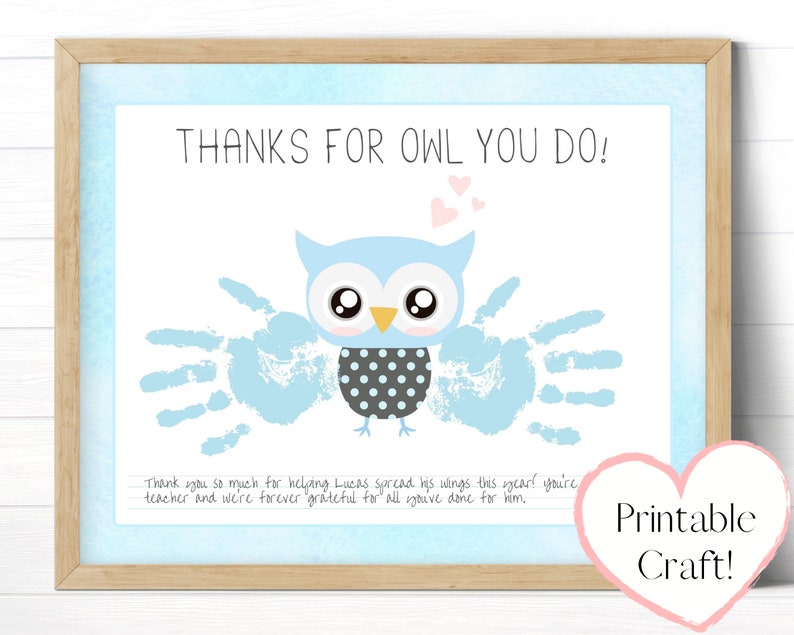 Thank You Card Template, Owl Handprint Art, Teacher Gifts Personalized ...