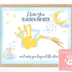 Ti amo fino al cielo e ritorno e mi manchi oltre le stelle, arte delle impronte delle mani di un bambino, biglietto di dolore per la perdita dei bambini