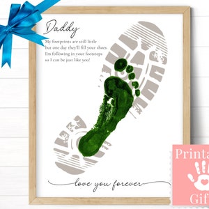Regalo de huella del Día del Padre de un niño o bebé, tarjeta imprimible, regalo personalizado, poema de papá siguiendo tus pasos de un niño pequeño