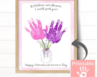 International Women's Day Gift for Mom, Handprint Flower Bouquet from Kids, Daycare or Preschool Lesson Idea for Toddlers, Card for Mom