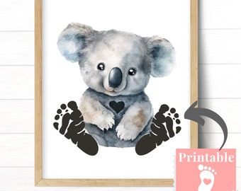 Koala Bear Nursery Decor, Baby Footprint Art, Animal Prints Downloads, Gender-Neutral Baby Gift, Personalized Boho Minimalist Wall Art