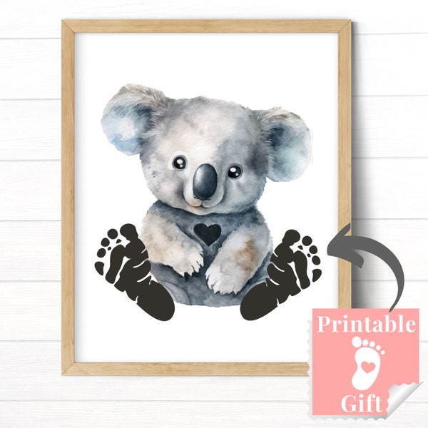 Koala Bear Nursery Decor, Baby Footprint Art, Téléchargements d’impressions d’animaux, Cadeau de bébé non sexiste, Art mural minimaliste Boho personnalisé