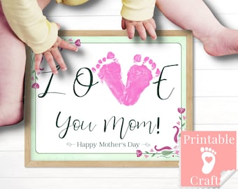 Personalized Mother’s Day Gift for New Mom, First Mother's Day Newborn Baby Footprints, Custom Keepsake LOVE You Mom Baby Craft