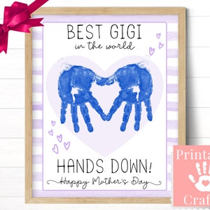 Gigi cadeaus van kinderen voor Moederdag, handafdruk kunstkaart gepersonaliseerd voor overgrootmoeder GG, baby peuter kinderen handafdrukken