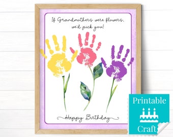 Birthday Card for Grandma from Grandkids, Printable Birthday Card, Handprint Art Keepsake from 3 Kids