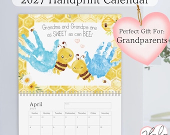 2027 Grandparents Handprint Calendar from 1 or 2 Grandkids